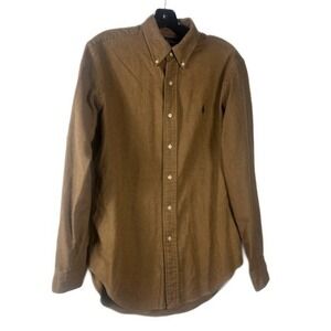 Ralph Lauren Men's Size Medium Brown Houndstooth Classic Fit Button Down Shirt